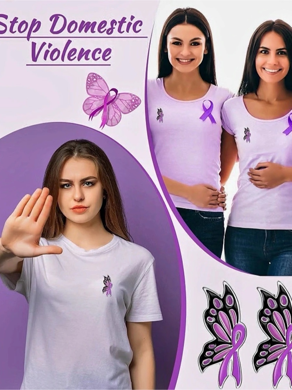 Domestic Violence Awareness Pin Butterfly Purple Ribbon Pin